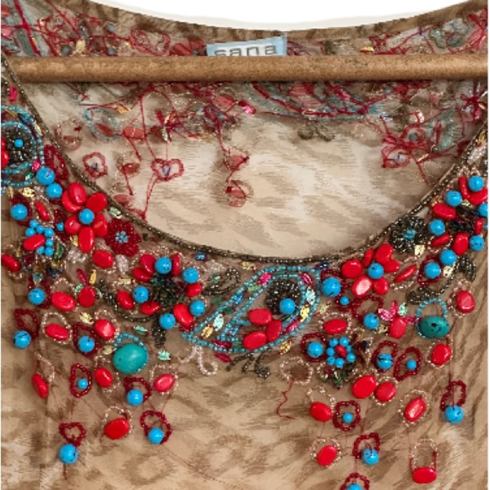 Sana sheer animal printed blouse with hand beading